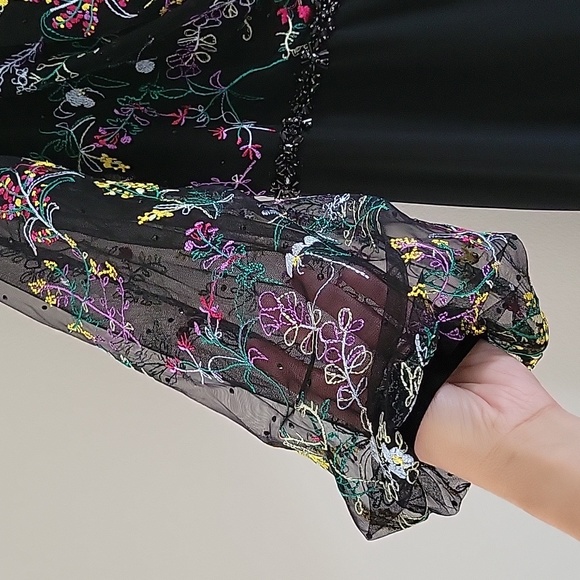 NWT Mac Duggal Embroidered Illusion Puff Sleeve Column Gown Floral 18 # 79379 - Picture 7 of 17